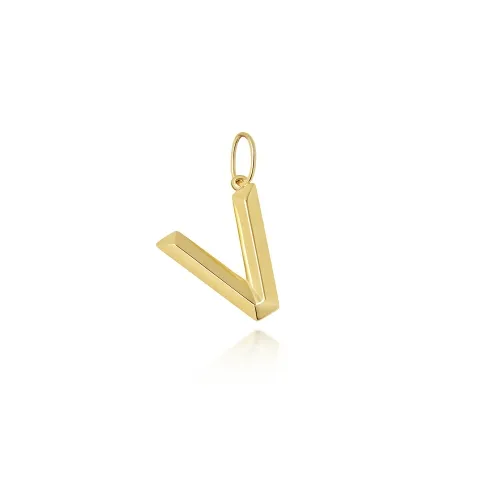 9ct Yellow Gold Initial Pendant V 13.3 x 14.4mm